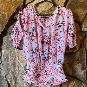 White House Black Market Pink Floral Blouse
